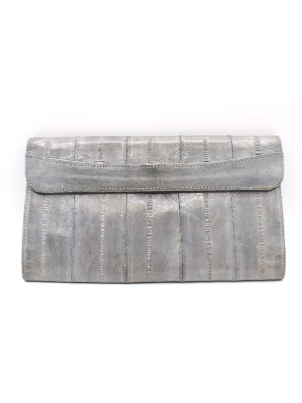 Gray Clutch Wallet Faux Leather Snap Close Zip Pocket Card Slots Stripe Design